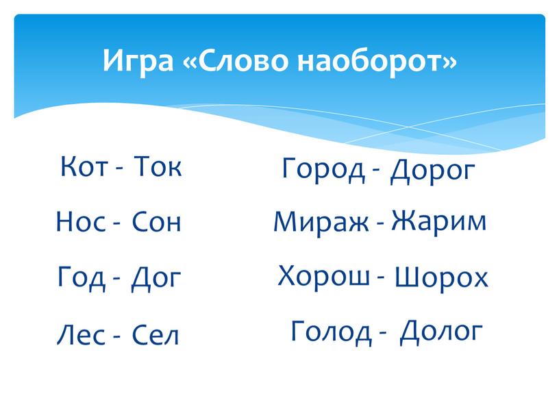 Кот - Игра «Слово наоборот» Ток