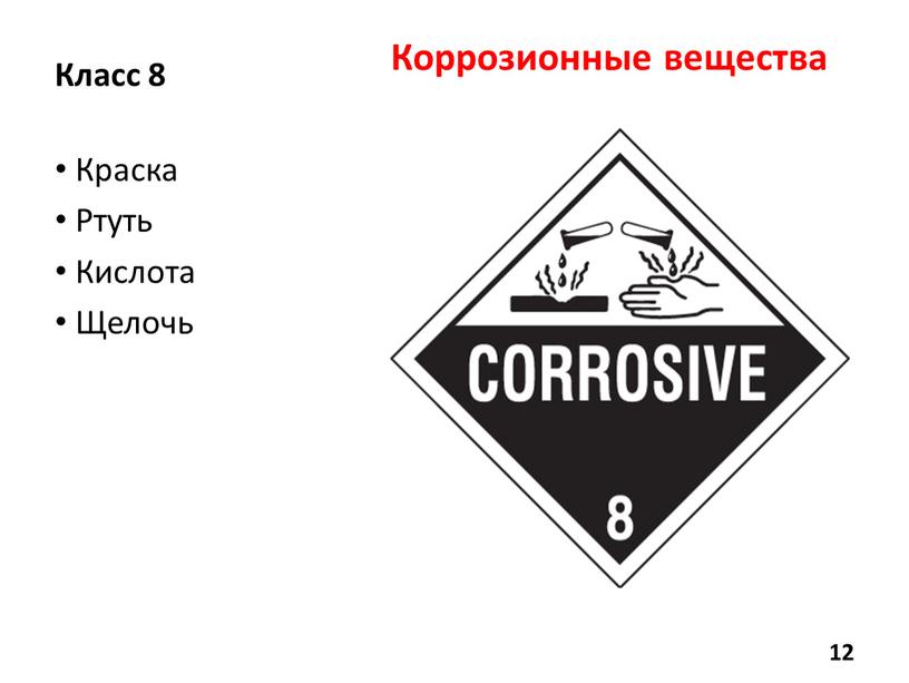 Класс 8 Краска Ртуть Кислота