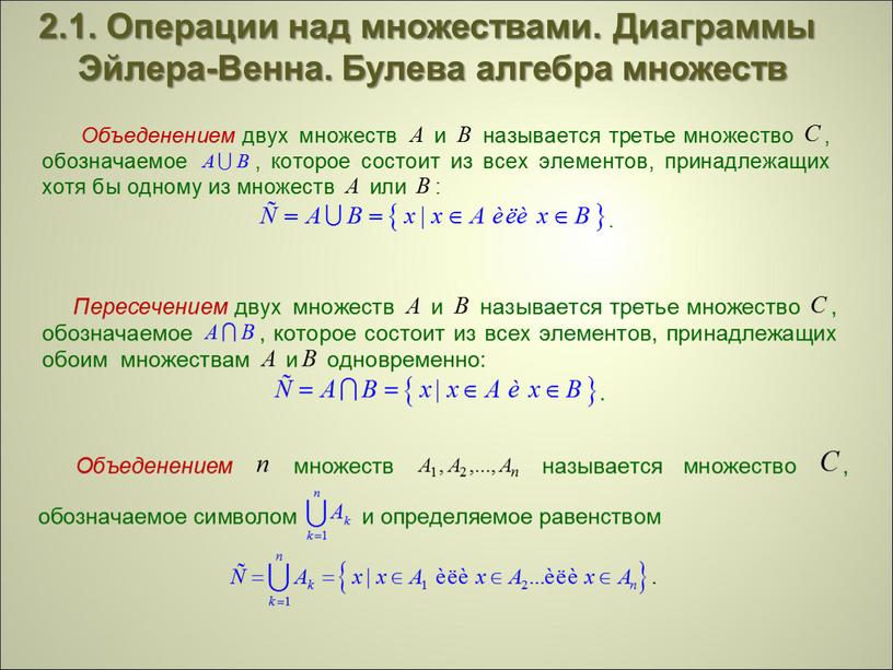 Операции над множествами. Диаграммы