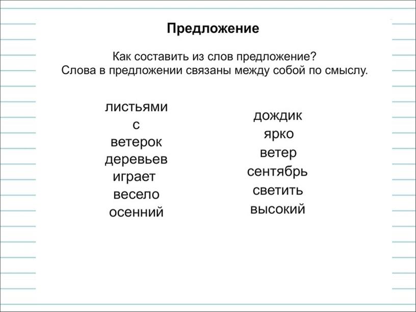 Презентация к уроку русского языка по теме "Как из слов составить  предложение" - 2  класс