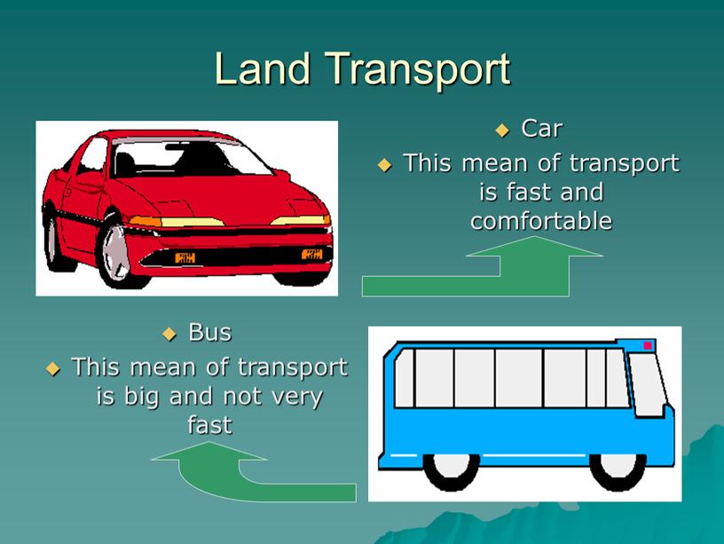Land Transport Car This mean of transport is fast and comfortable