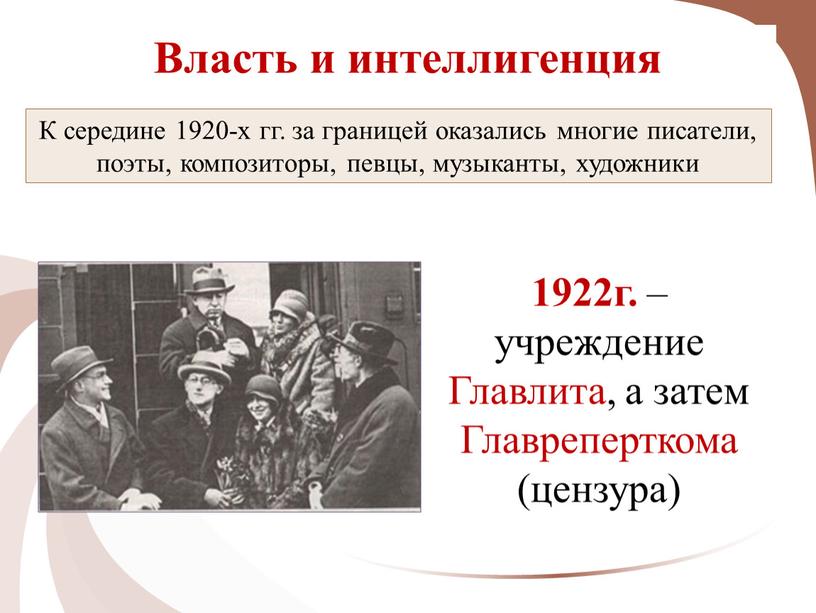 Власть и интеллигенция К середине 1920-х гг