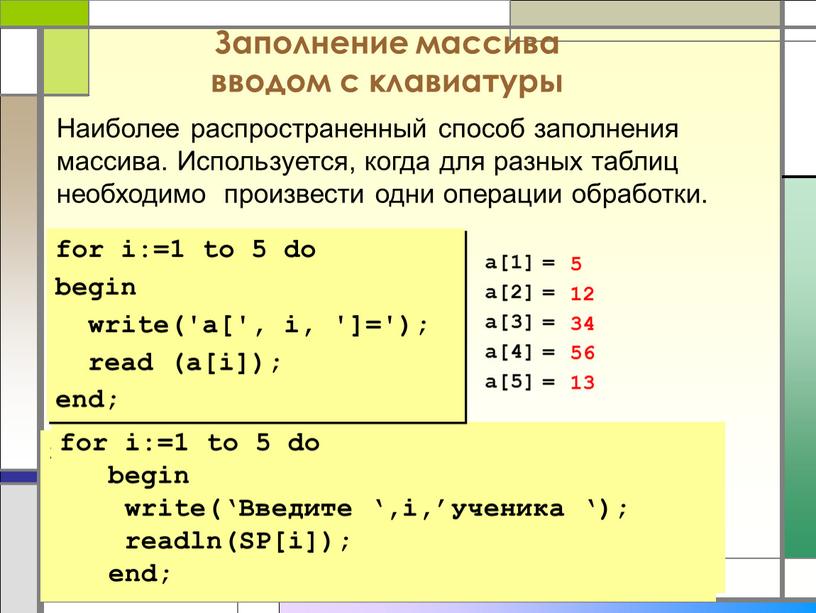 Заполнение массива вводом с клавиатуры