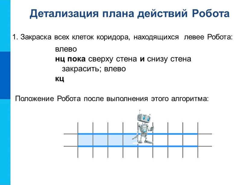 Закраска всех клеток коридора, находящихся левее