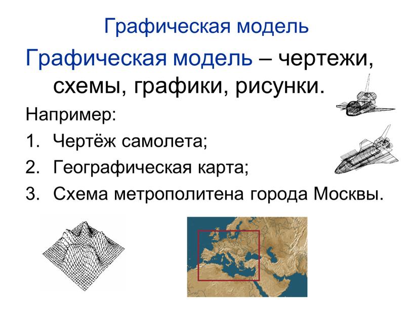 Графическая модель Графическая модель – чертежи, схемы, графики, рисунки