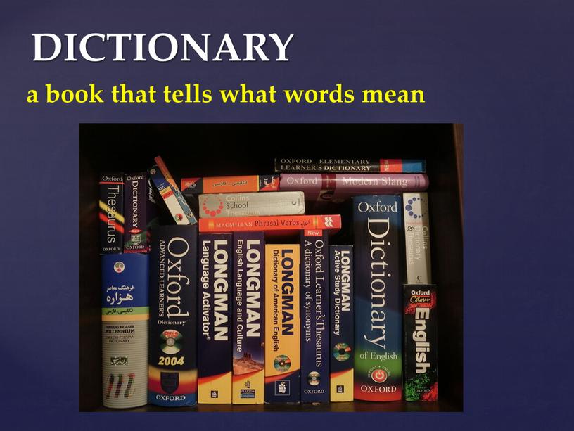 DICTIONARY a book that tells what words mean