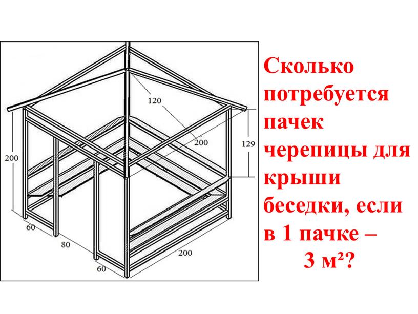 Сколько потребуется пачек черепицы для крыши беседки, если в 1 пачке – 3 м²?