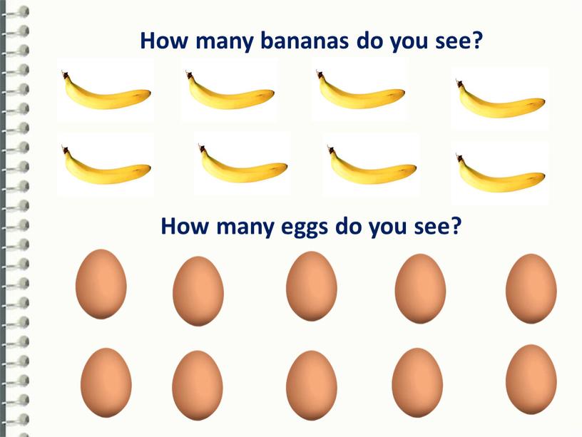 How many bananas do you see? How many eggs do you see?