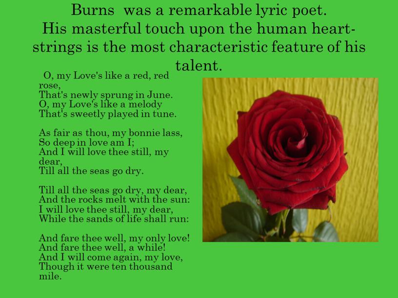 Burns was a remarkable lyric poet