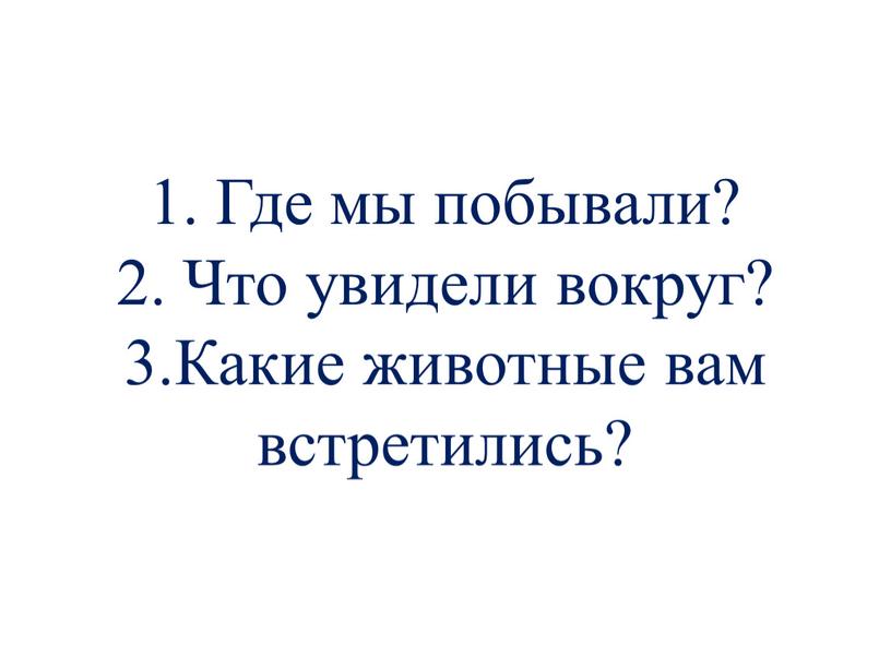 Где мы побывали? 2. Что увидели вокруг? 3