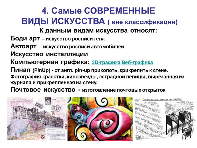 Самые СОВРЕМЕННЫЕ ВИДЫ ИСКУССТВА ( вне классификации)