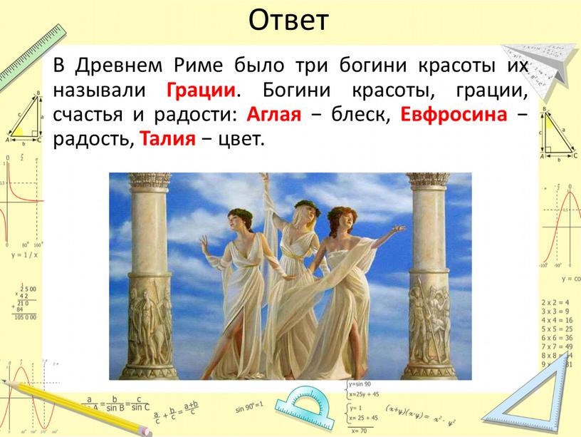 Ответ В Древнем Риме было три богини красоты их называли