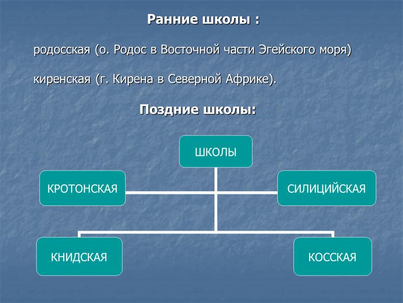 Ранние школы : родосская (о