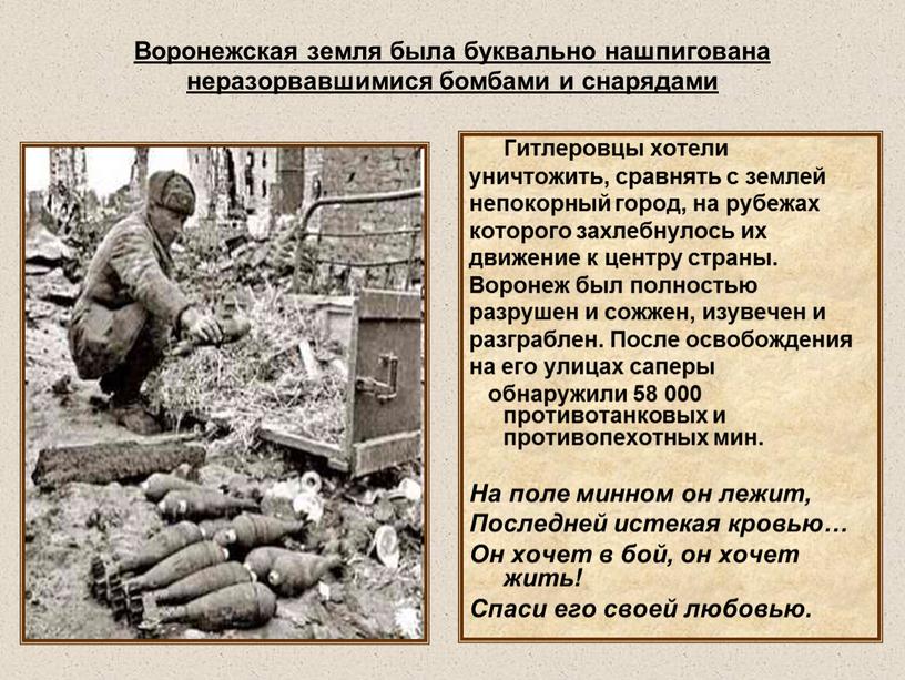 Воронежская земля была буквально нашпигована неразорвавшимися бомбами и снарядами