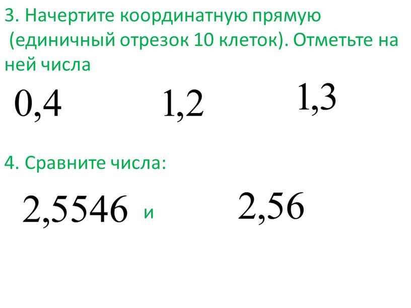 Начертите координатную прямую (единичный отрезок 10 клеток)