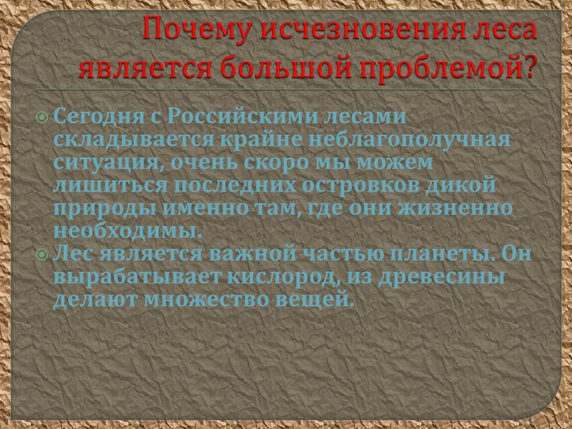 Почему исчезновения леса является большой проблемой?