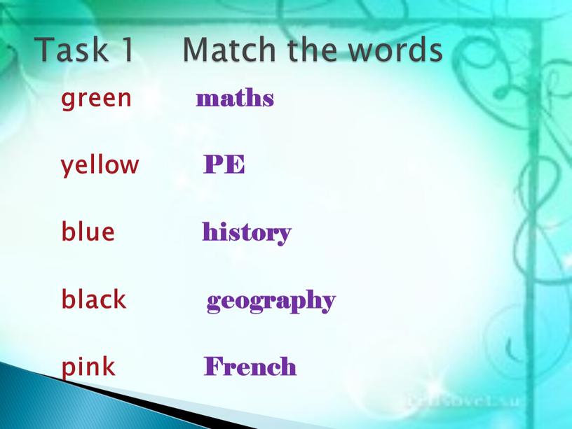 PE blue history black geography pink