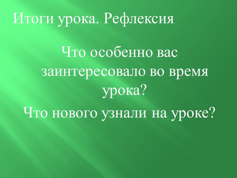 Итоги урока. Рефлексия. Что особенно вас заинтересовало во время урока?