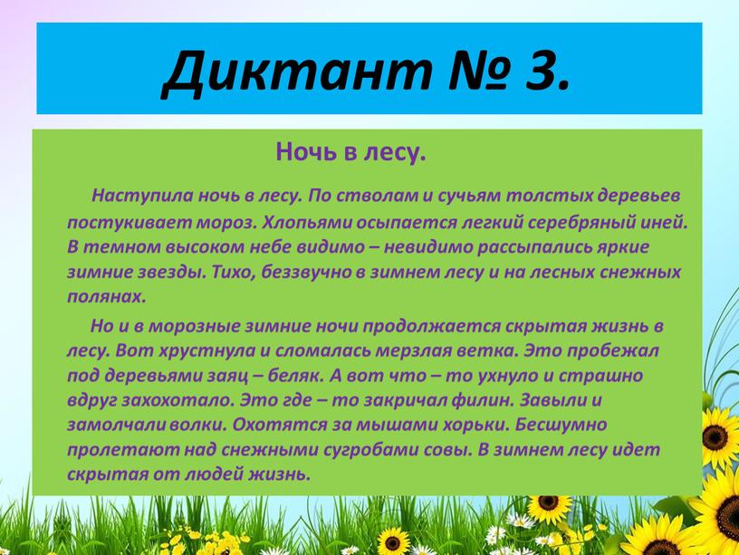 Диктант № 3. Ночь в лесу. Наступила ночь в лесу