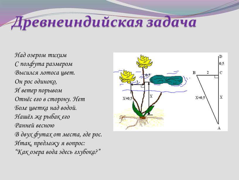Древнеиндийская задача Над озером тихим