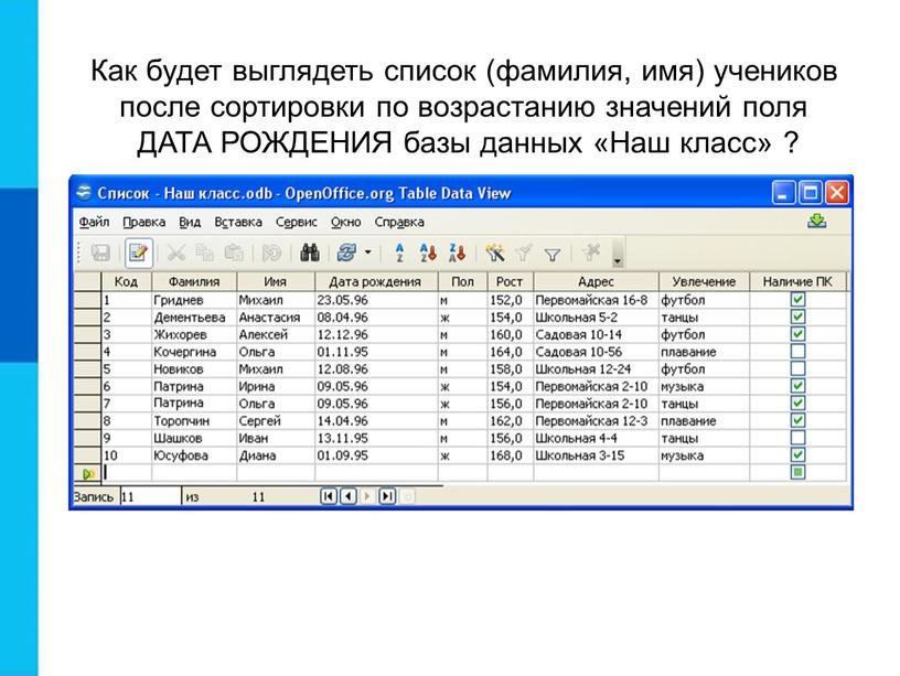 Какую строку будет занимать запись 486dx после проведения сортировки по возрастанию в поле винчестер