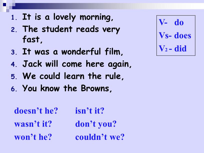 It is a lovely morning, The student reads very fast,