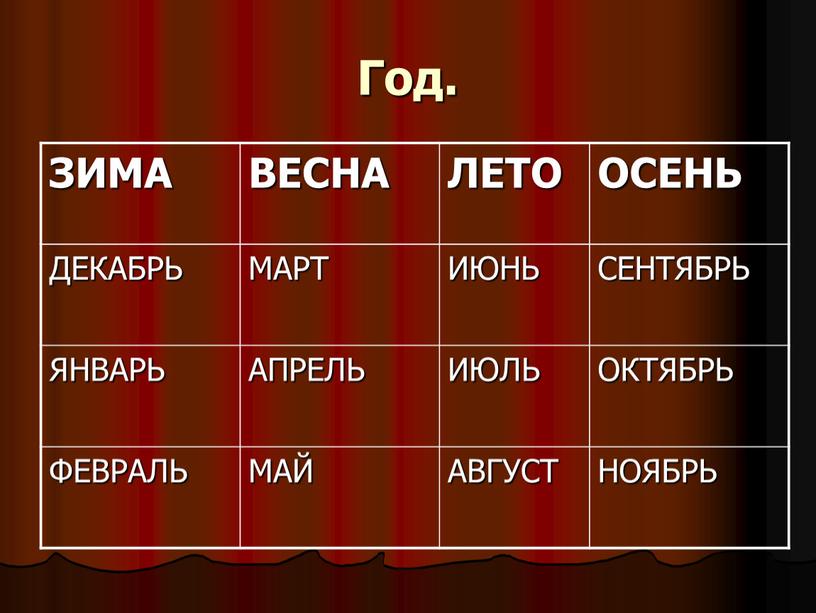 Год. ЗИМА ВЕСНА ЛЕТО ОСЕНЬ ДЕКАБРЬ