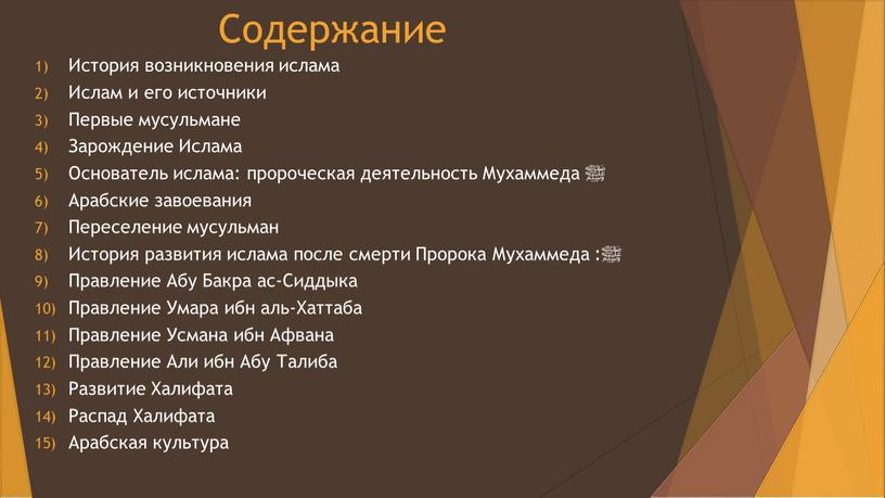 Содержание История возникновения ислама