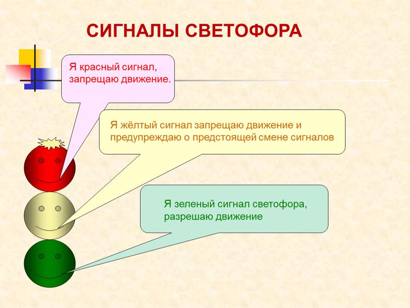 СИГНАЛЫ СВЕТОФОРА Я красный сигнал, запрещаю движение