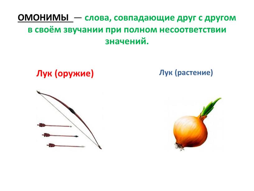 ОМОНИМЫ — слова, совпадающие друг с другом в своём звучании при полном несоответствии значений