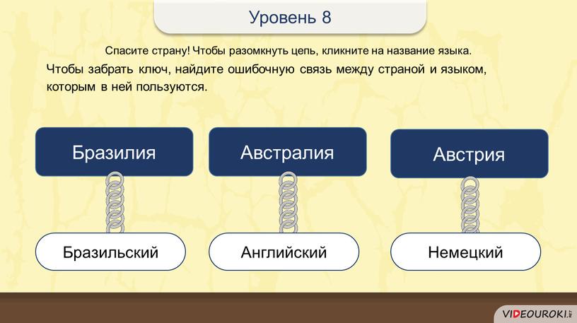 Спасите страну! Чтобы разомкнуть цепь, кликните на название языка