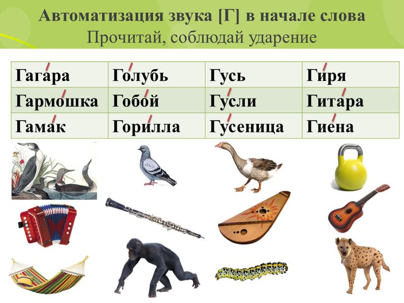 Автоматизация звука [Г] в начале слова