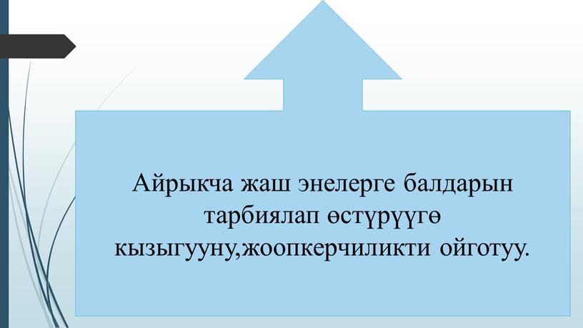 Айрыкча жаш энелерге балдарын тарбиялап өстүрүүгө кызыгууну,жоопкерчиликти ойготуу