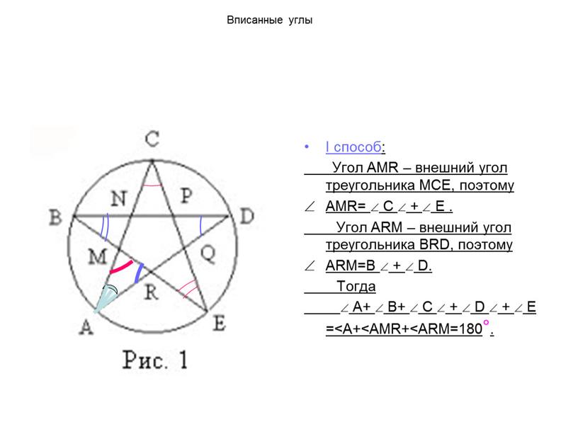 Вписанные углы I способ: