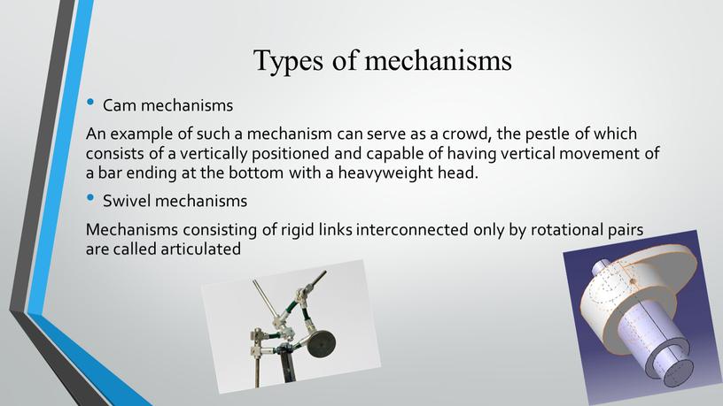 Types of mechanisms Cam mechanisms