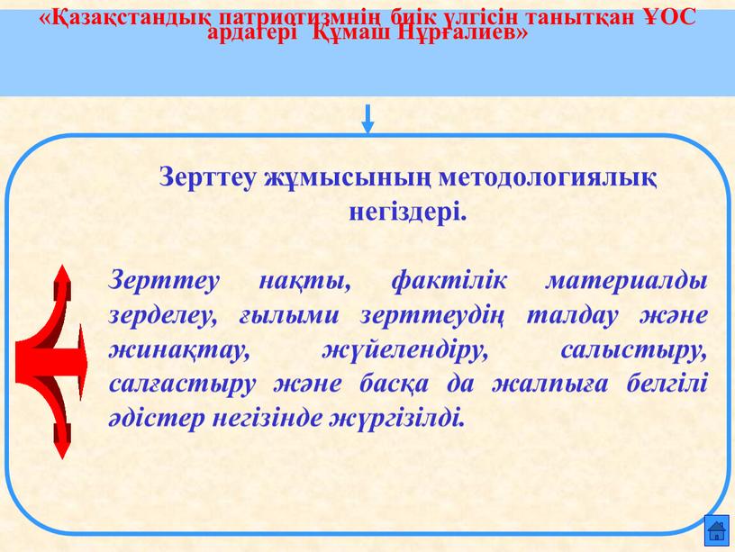 ОС ардагері Құмаш Нұрғалиев» Зерттеу жұмысының методологиялық негіздері