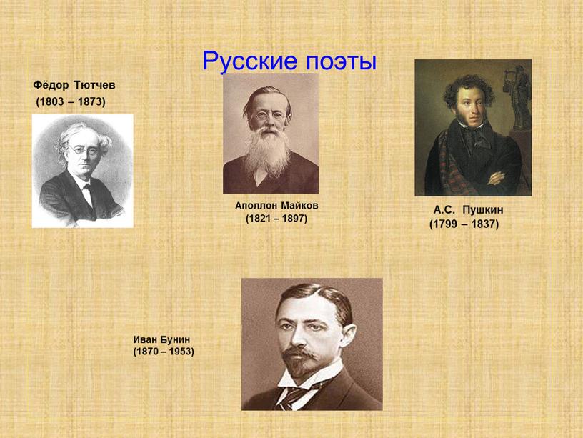Русские поэты Фёдор Тютчев (1803 – 1873)