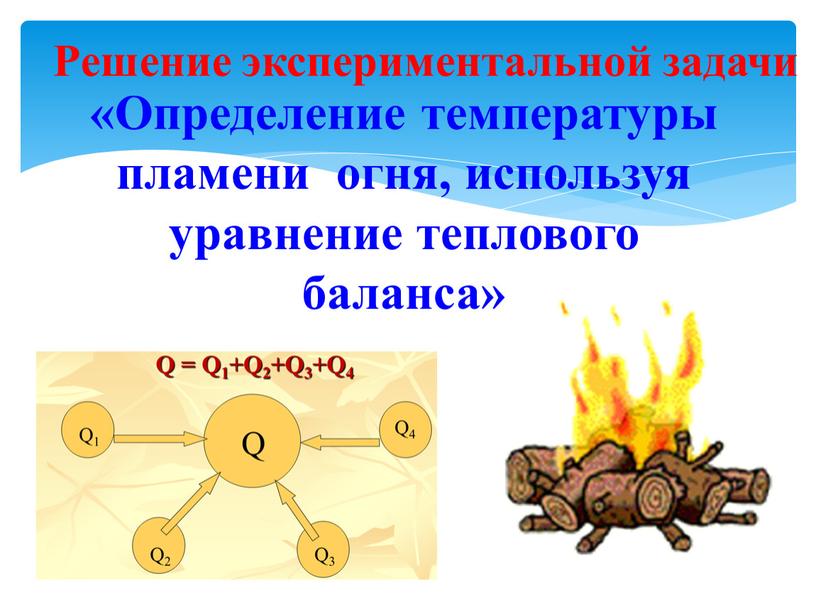 Решение экспериментальной задачи «Определение температуры пламени огня, используя уравнение теплового баланса»