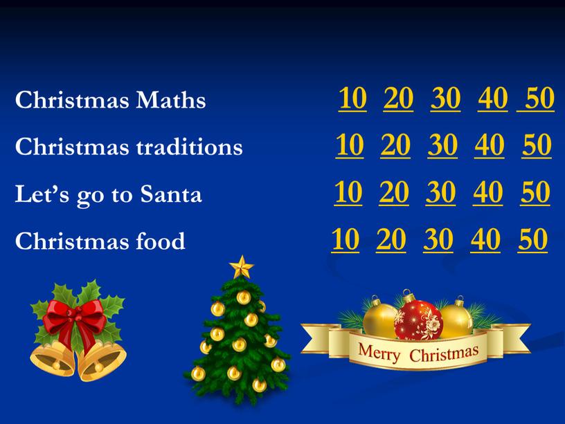 Christmas Maths 10 20 30 40 50