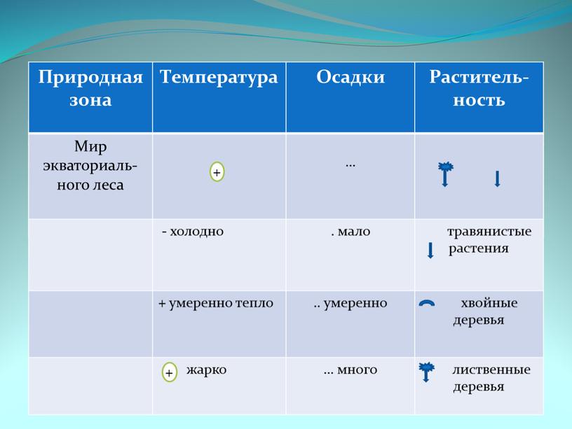 Природная зона Температура Осадки