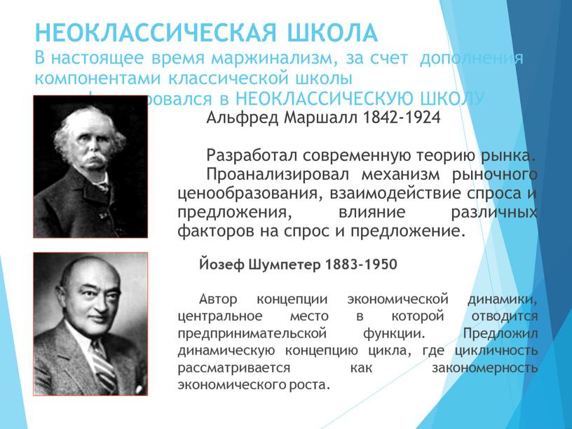 НЕОКЛАССИЧЕСКАЯ ШКОЛА В настоящее время маржинализм, за счет дополнения компонентами классической школы трансформировался в