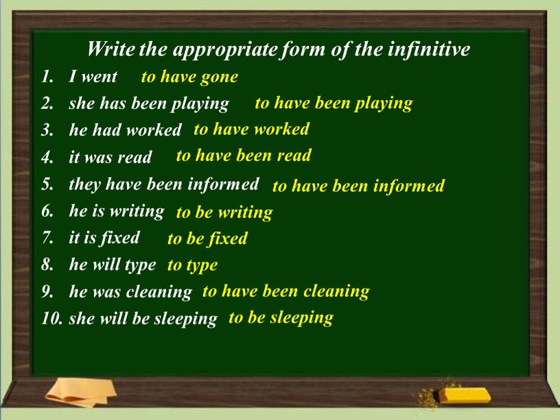 Write the appropriate form of the infinitive