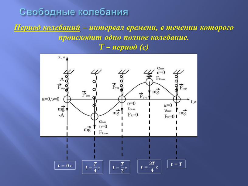 Свободные колебания Период колебаний – интервал времени, в течении которого происходит одно полное колебание