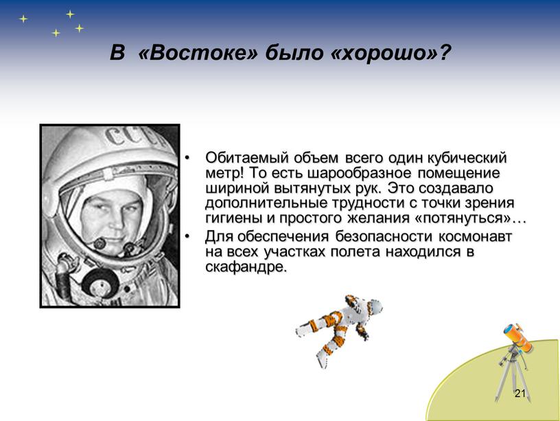 В «Востоке» было «хорошо»? Обитаемый объем всего один кубический метр!