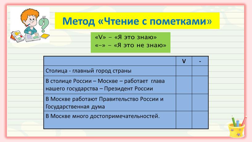 Метод «Чтение с пометками » V -