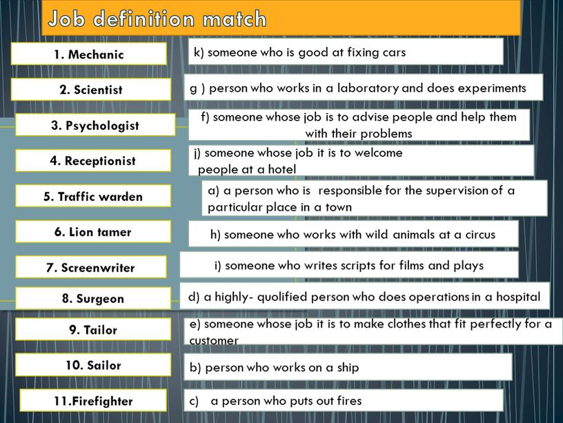 Job definition match 1. Mechanic 3