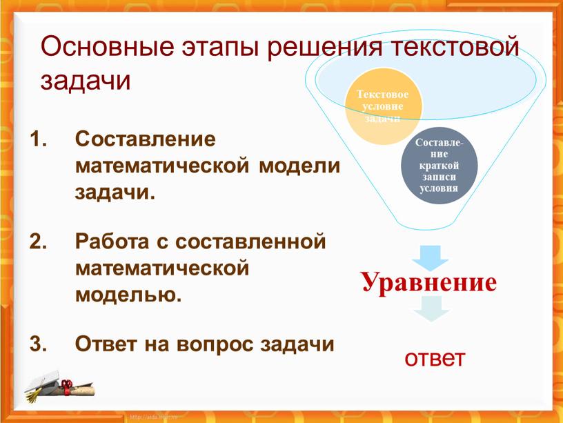 Основные этапы решения текстовой задачи