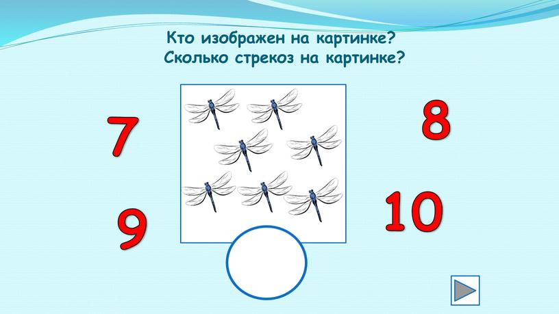 Кто изображен на картинке? Сколько стрекоз на картинке? 7 8 9 10