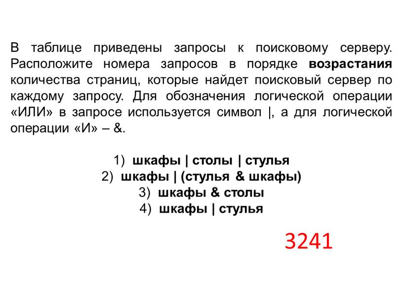 В таблице приведены запросы к поисковому серверу