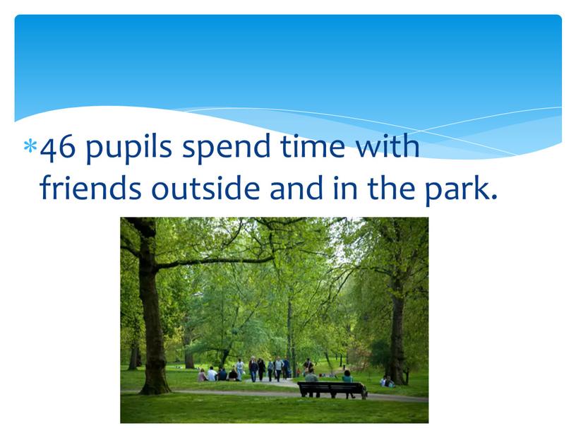 46 pupils spend time with friends outside and in the park.